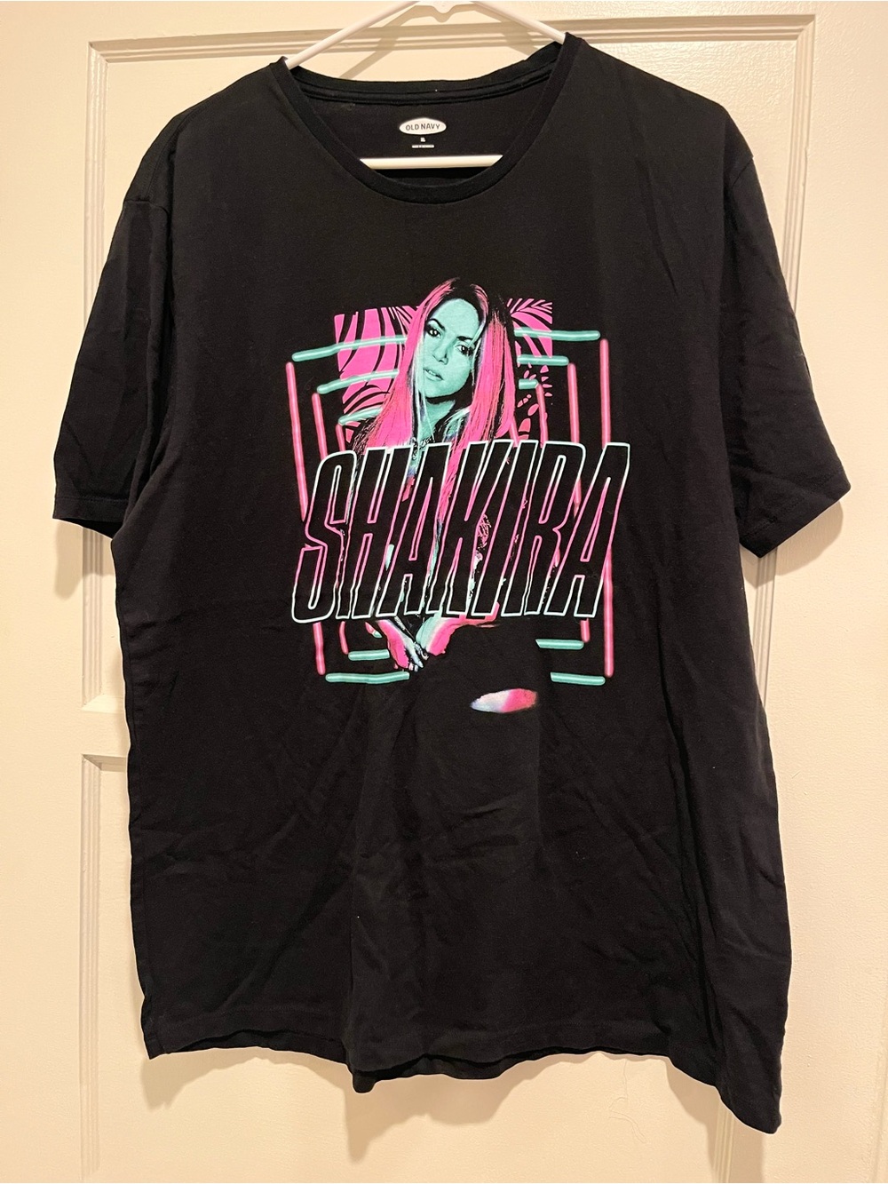 Old Navy Black Short-Sleeve Tee with Pink & Teal Shakira Graphic